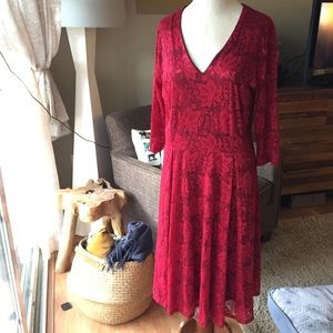 Noctflos red vneck 3/4 sleeve lace dress XXL